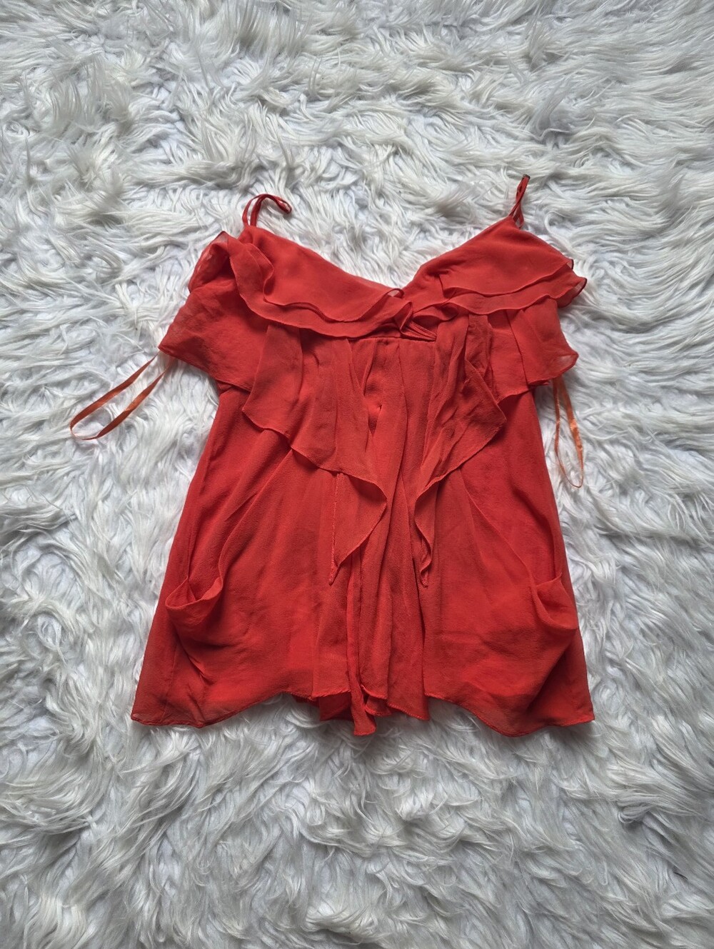BCBGMaxAzria 100% Silk Red Ruffle Spaghetti Strap Camisole